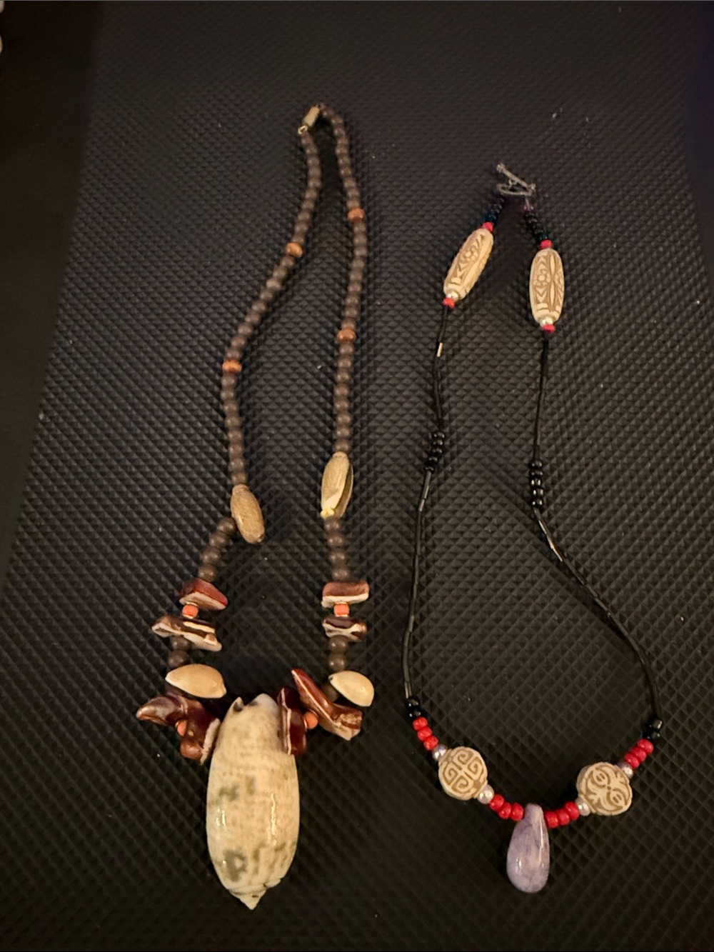 Two Natural Stone and Bead Women’s Necklaces in Brown, Red and Black